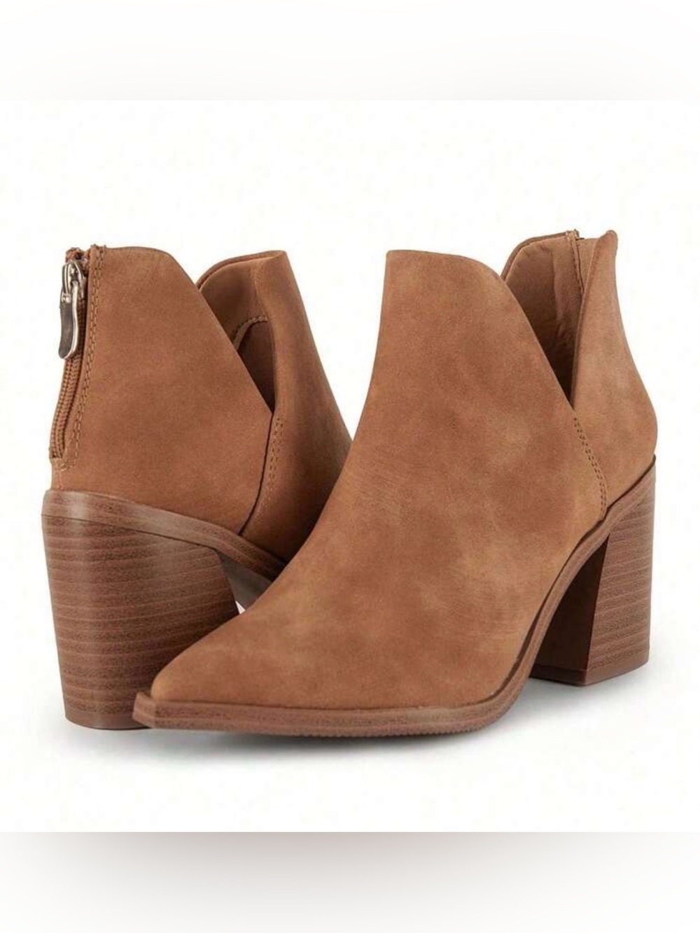 SHEIN Tan Suede Cutout Block Heel Ankle Booties size 7.5